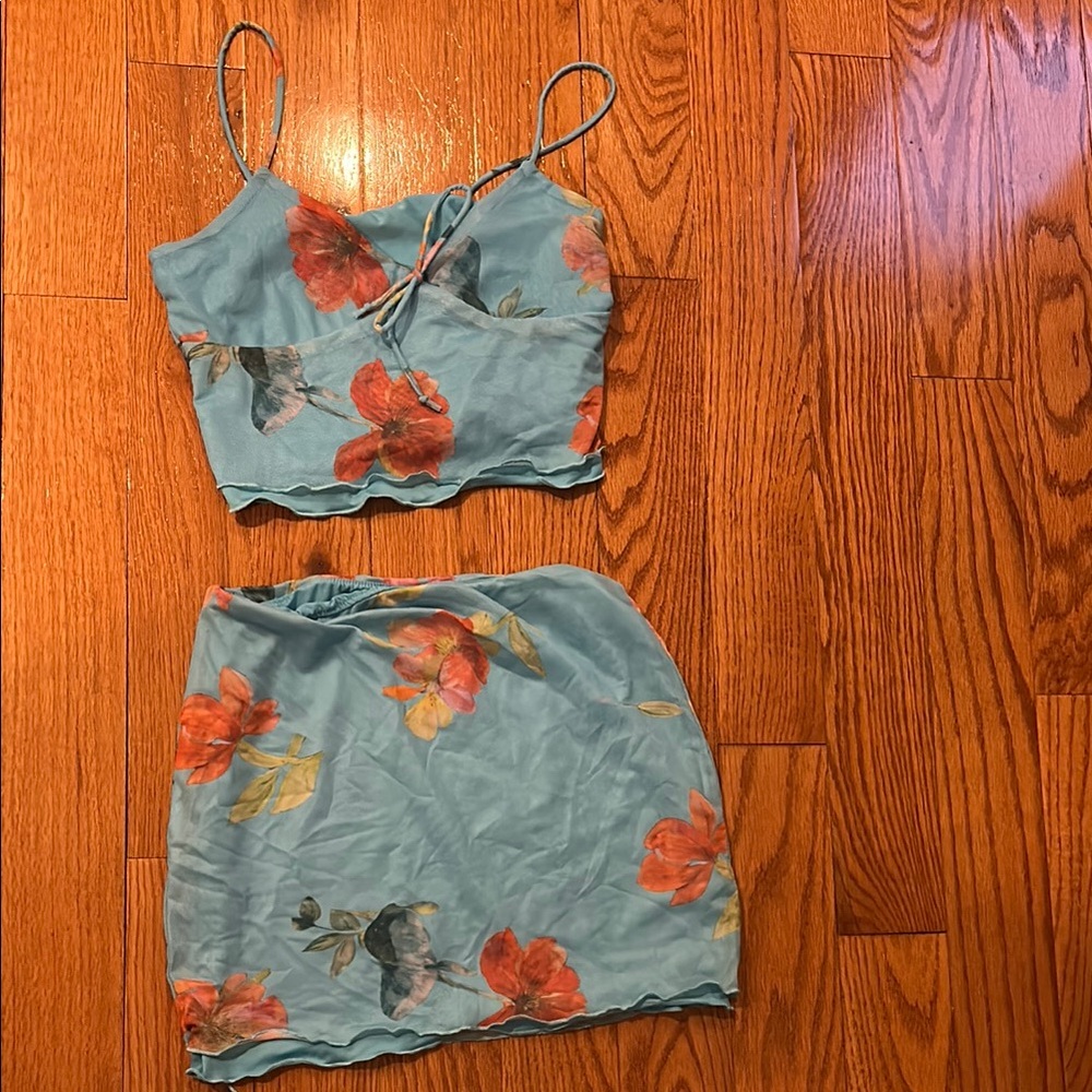 Floral Blue Skirt Set